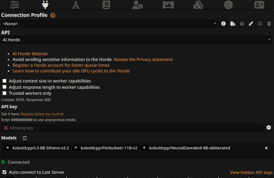 ST Kobold Horde API Connection Panel